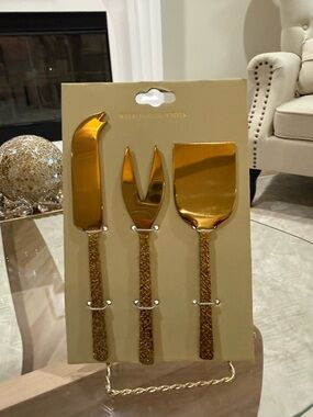 Gold Cheese Knife Set with Decorative Handles